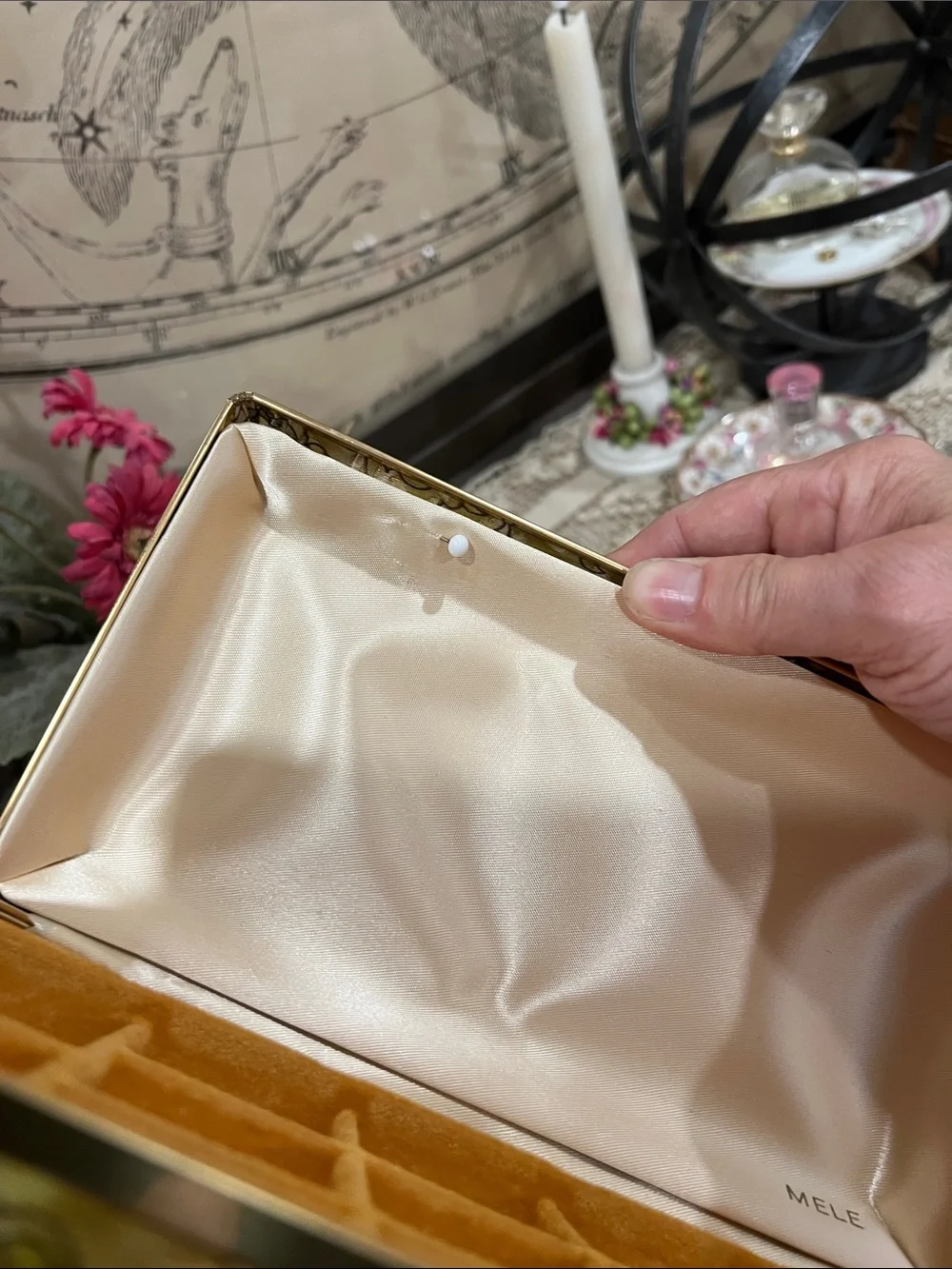Vintage Decorative Olive Green Jewelry Box Organizer with Gold Accents